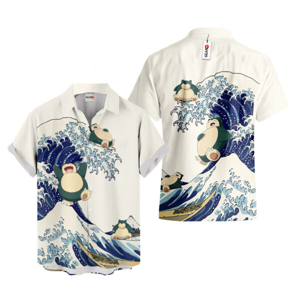 Merch Snorlax Kanagawa Great Wave Snorlax Hawaiian Shirt Pokemon Hawaiian Shirt Anime Hawaiian Shirt