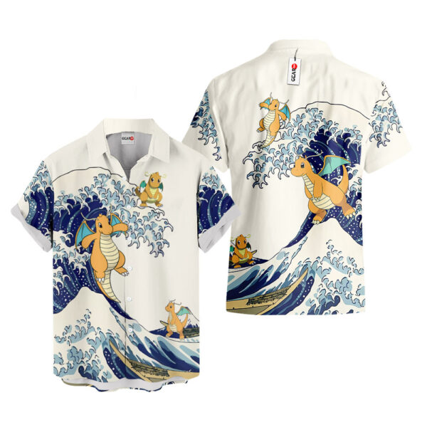 Merch Dragonite Kanagawa Great Wave Dragonite Hawaiian Shirt Pokemon Hawaiian Shirt Anime Hawaiian Shirt