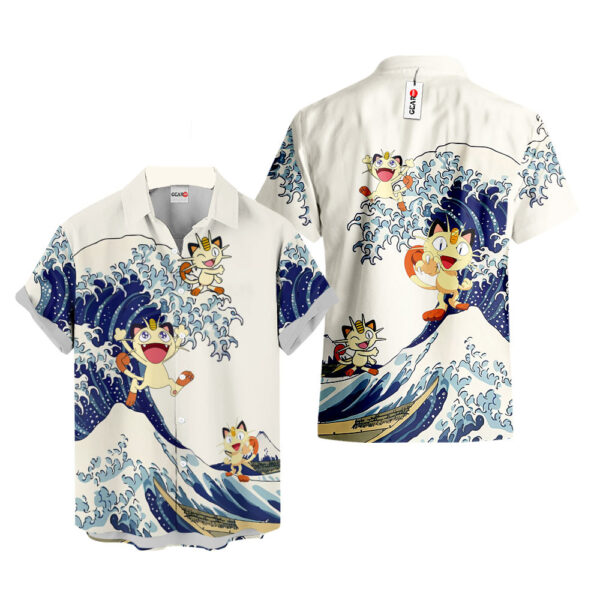 Merch Meowth Kanagawa Great Wave Meowth Hawaiian Shirt Pokemon Hawaiian Shirt Anime Hawaiian Shirt