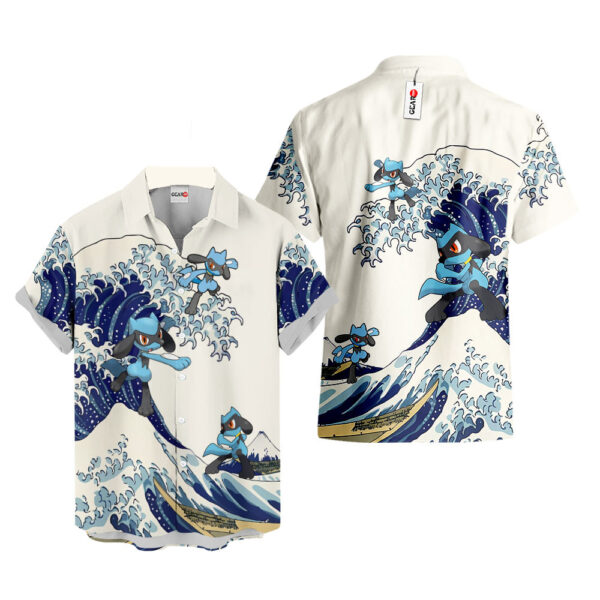 Merch Riolu Kanagawa Great Wave Riolu Hawaiian Shirt Pokemon Hawaiian Shirt Anime Hawaiian Shirt