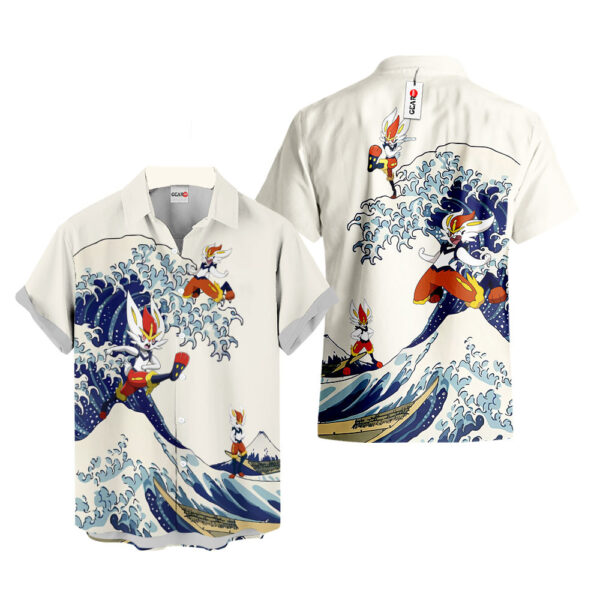 Merch Cinderace Kanagawa Great Wave Cinderace Hawaiian Shirt Pokemon Hawaiian Shirt Anime Hawaiian Shirt