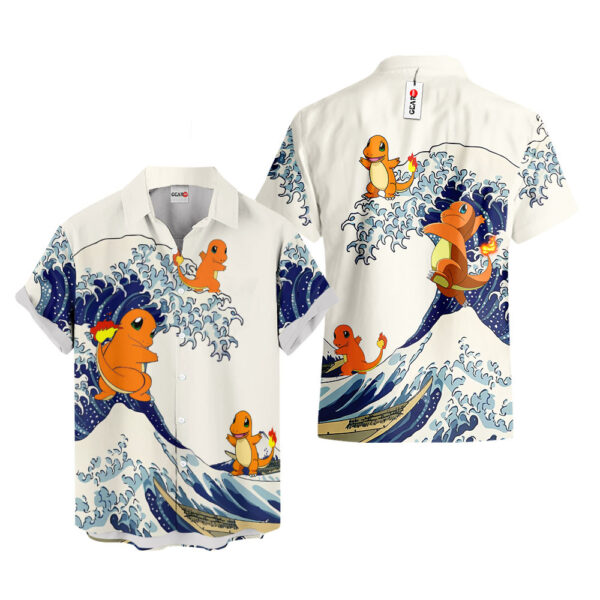 Merch Charmander Kanagawa Great Wave Charmander Hawaiian Shirt Pokemon Hawaiian Shirt Anime Hawaiian Shirt
