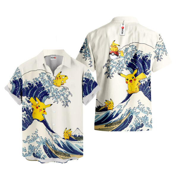 Merch Pikachu Kanagawa Great Wave Pikachu Hawaiian Shirt Pokemon Hawaiian Shirt Anime Hawaiian Shirt