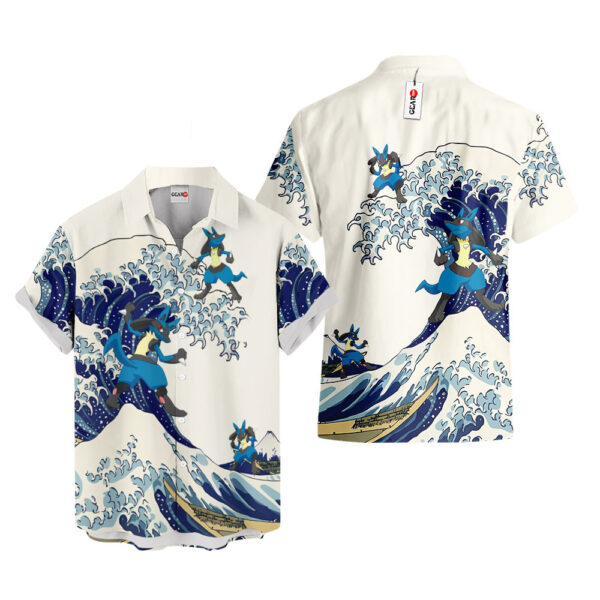 Merch Lucario Kanagawa Great Wave Lucario Hawaiian Shirt Pokemon Hawaiian Shirt Anime Hawaiian Shirt