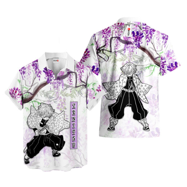 Wisteria Style Zenitsu Hawaiian Shirt Demon Slayer Hawaiian Shirt Anime Hawaiian Shirt