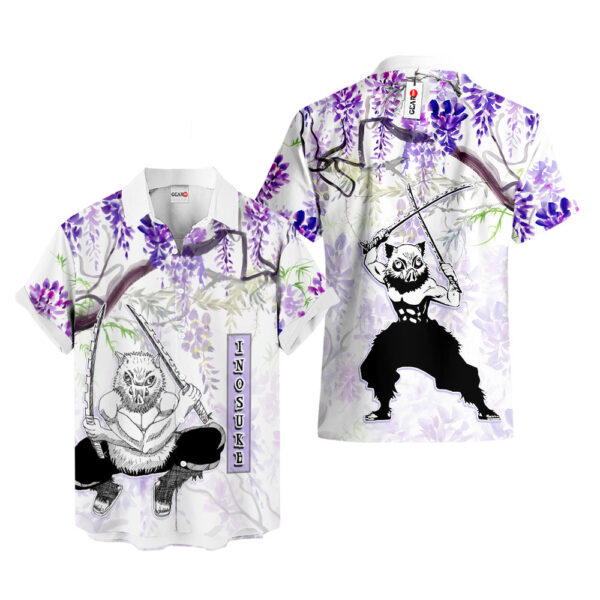 Wisteria Style Inosuke Hawaiian Shirt Demon Slayer Hawaiian Shirt Anime Hawaiian Shirt