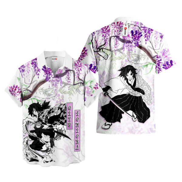 Wisteria Style Giyu Tomioka Hawaiian Shirt Demon Slayer Hawaiian Shirt Anime Hawaiian Shirt