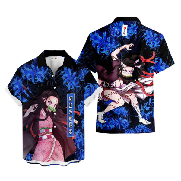 Blue Spider Lily Nezuko Hawaiian Shirt Demon Slayer Hawaiian Shirt Anime Hawaiian Shirt