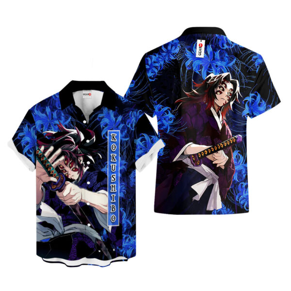 Blue Spider Lily Kokushibo Hawaiian Shirt Demon Slayer Hawaiian Shirt Anime Hawaiian Shirt