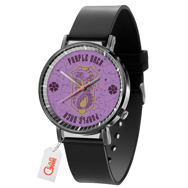 Purple Orca Black Clover Anime Leather Band Wrist Watch Personalized