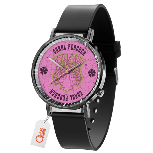 Coral Peacock Black Clover Anime Leather Band Wrist Watch Personalized