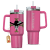 Dracule Mihawk 40oz Pink Anime Tumbler Cup Handle Printed and Engraved