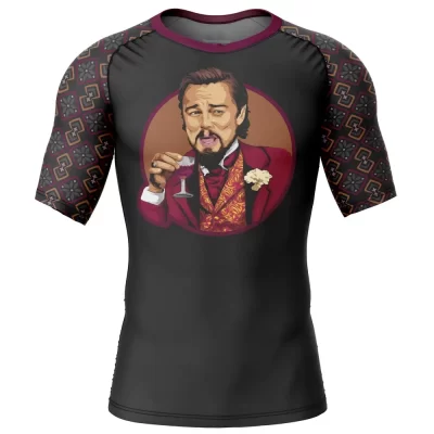 Hooktab Laughing Leo DiCaprio Meme Pop Culture Short Sleeve Rash Guard Compression Shirt Cosplay Anime Gym Shirt