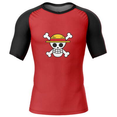 Hooktab Luffy Straw Hat pirates One Piece Short Sleeve Rash Guard Compression Shirt Cosplay Anime Gym Shirt