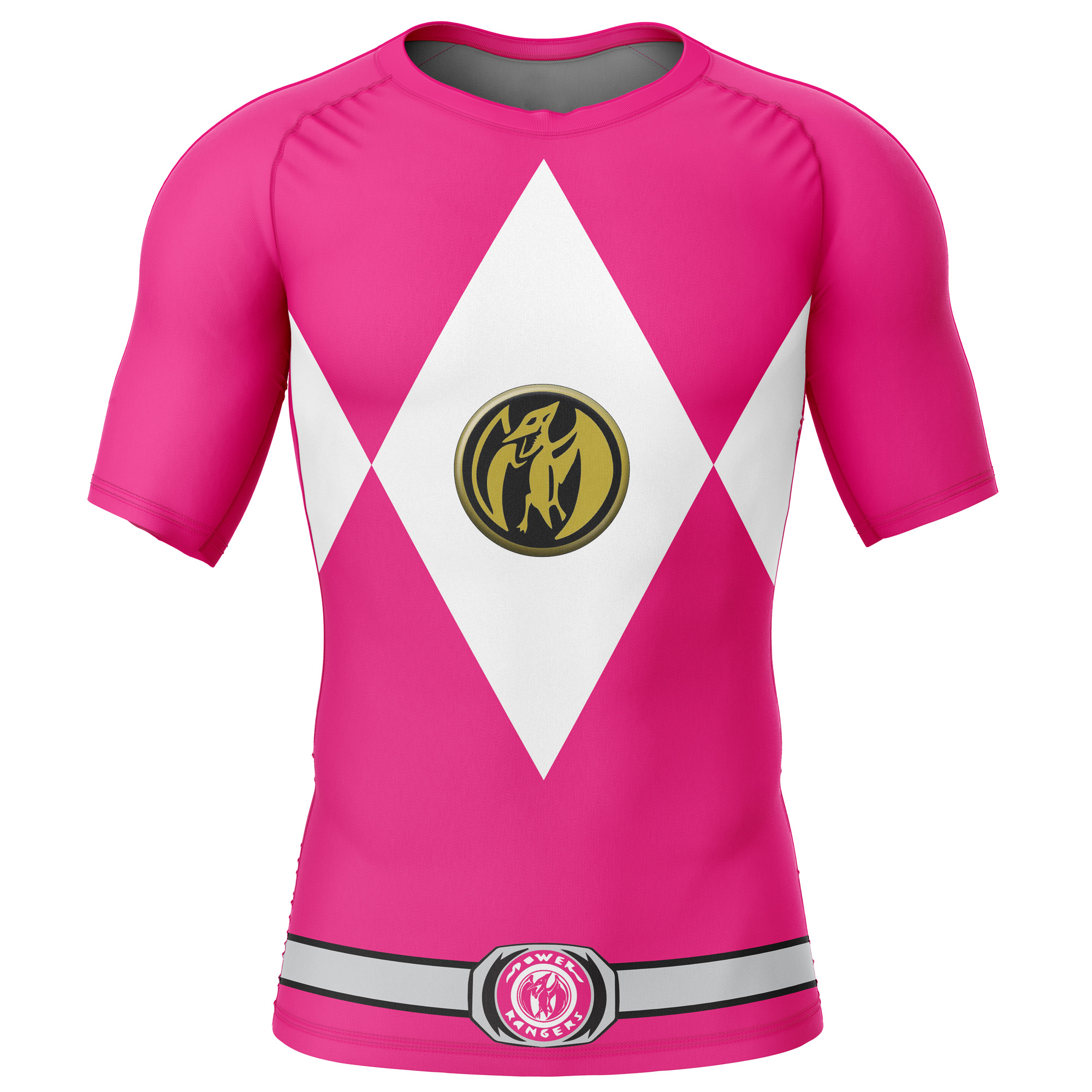 Hooktab Pink Ranger Mighty Morphin Power Rangers Short Sleeve Rash Guard Compression Shirt Cosplay Anime Gym Shirt