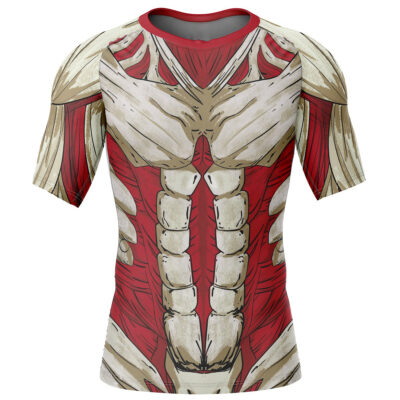 Hooktab Reiner Braun Armored Attack on Titan Short Sleeve Rash Guard Compression Shirt Cosplay Anime Gym Shirt
