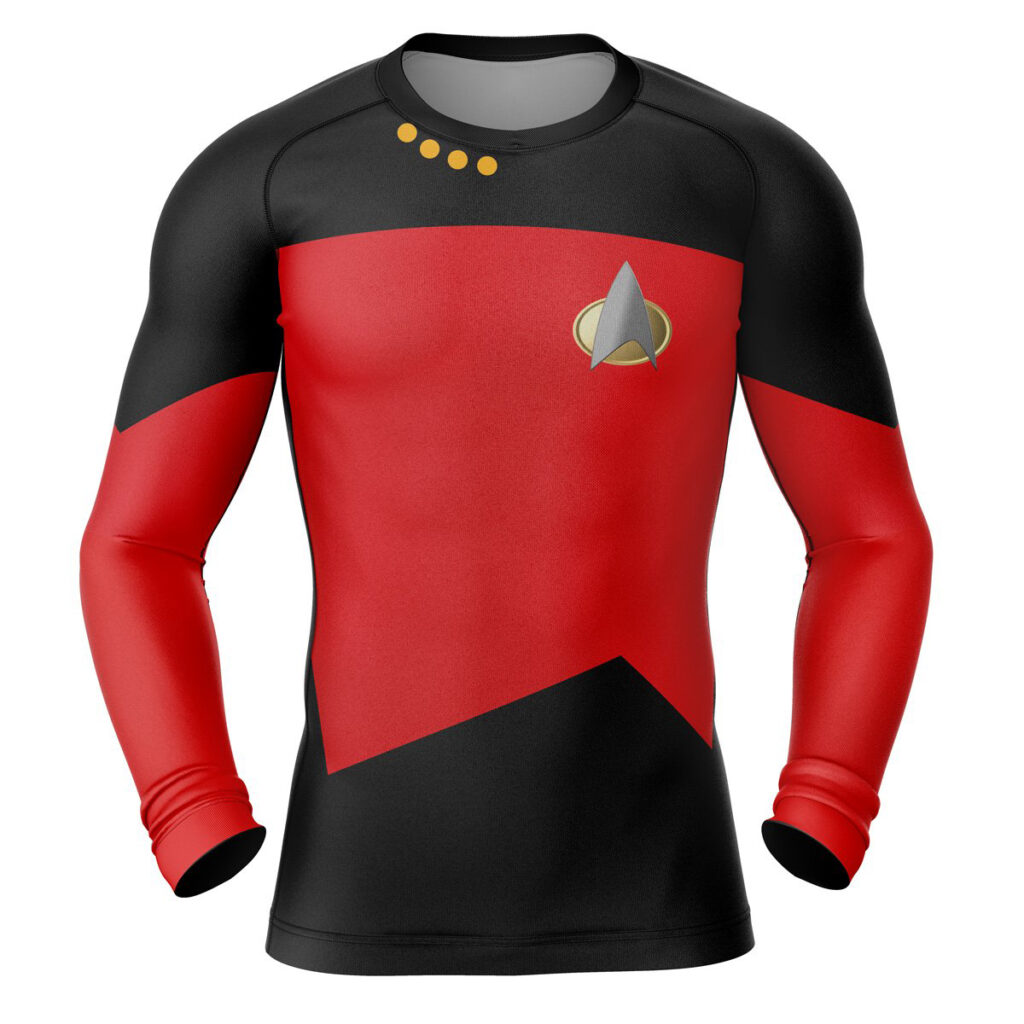 Hooktab The Next Generation Red ST Long Sleeve Rash Guard Compression Cosplay Anime Gym Shirt