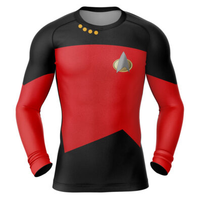 Hooktab The Next Generation Red Star Trek Long Sleeve Rash Guard Compression Cosplay Anime Gym Shirt