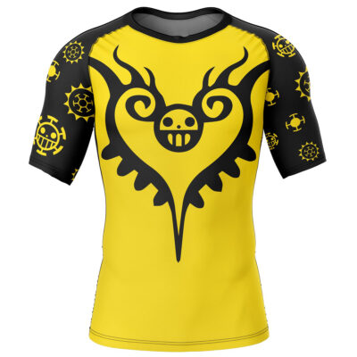 Hooktab Trafalgar Law One Piece Short Sleeve Rash Guard Compression Shirt Cosplay Anime Gym Shirt