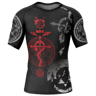 Hooktab Transmutation Circle Fullmetal Alchemist Short Sleeve Rash Guard Compression Shirt Cosplay Anime Gym Shirt