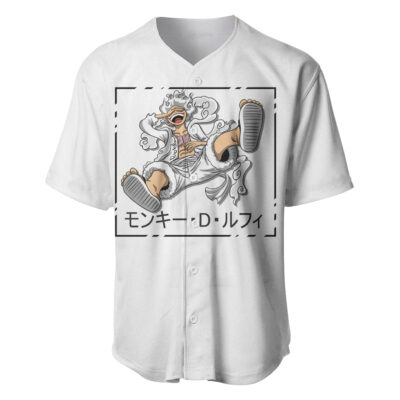 Streetstyle Luffy Gear 5 White Hair Baseball Jersey One Piece Baseball Jersey Anime Baseball Jersey