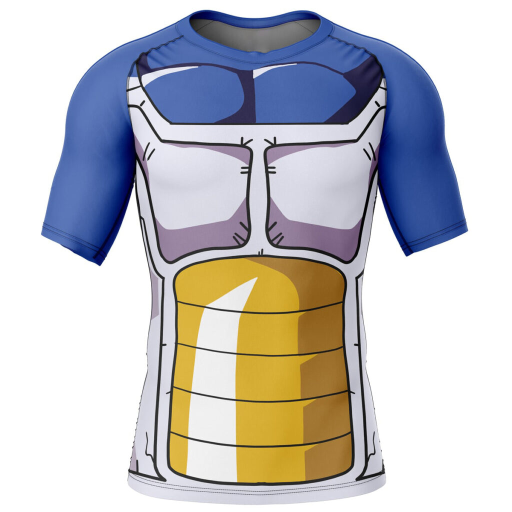 Hooktab Vegeta Battle Suit Dragon Ball Short Sleeve Rash Guard Compression Shirt Cosplay Anime Gym Shirt