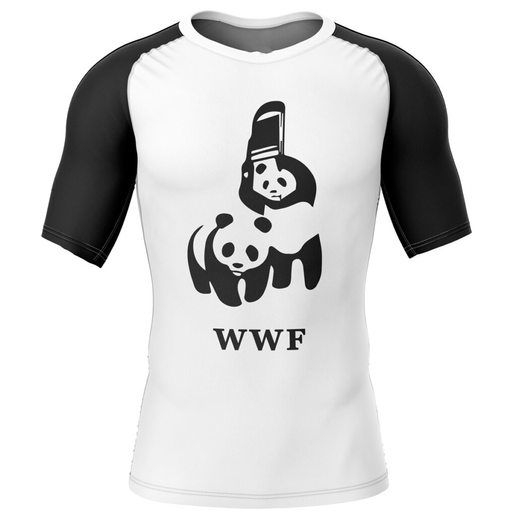 Hooktab WWF Wrestling Pandas Short Sleeve Rash Guard Compression Shirt Cosplay Anime Gym Shirt