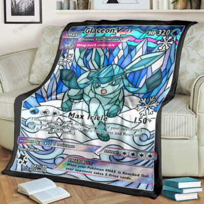 Anime Card Glaceon Hybrid Vmax Stain Glass Custom Pokemon Blanket