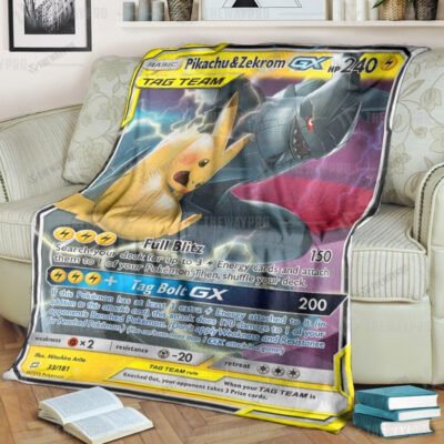 Anime Pikachu & Zekrom-GX · Team Up Custom Pokemon Blanket