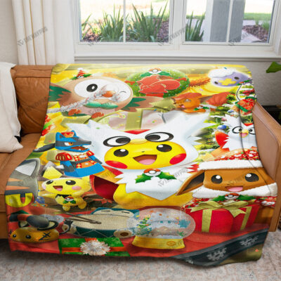 Anime Christmas Party Custom Pokemon Blanket
