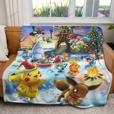Christmas Poke Custom Gift Pokemon Blanket