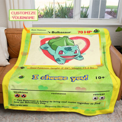 Valentine Bulbasaur I Choose You Custom Pokemon Blanket