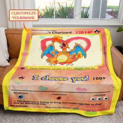 Valentine Charizard I Choose You Custom Pokemon Blanket