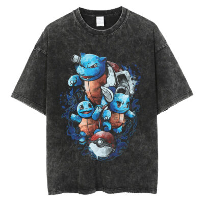 Water Evolution Squirtle, Wartortle, and Blastoise Pokemon T-shirt