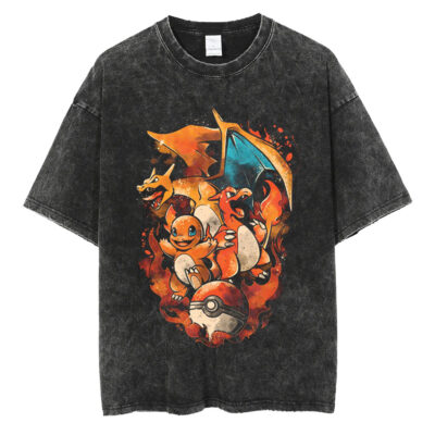 Fire Evolution Charmander, Charmeleon, and Charizard Pokemon T-shirt