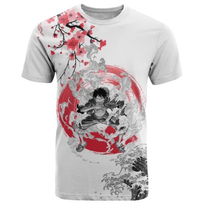 Anime One Piece Luffy Strawhat T Shirt Sumi-e Painting Style