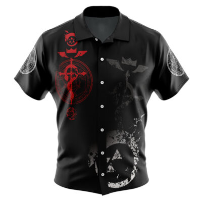 Edward Elric V2 Fullmetal Alchemist Men's Short Sleeve Button Up Hawaiian Shirt