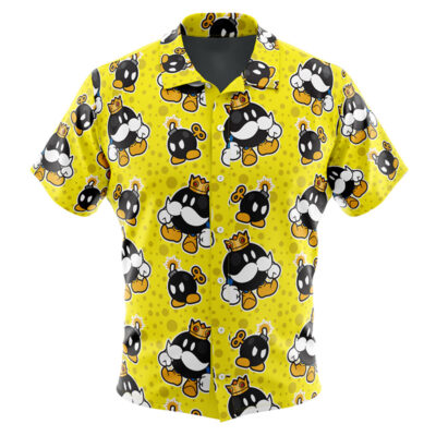 King Bob Omb Super Mario Bros Men's Short Sleeve Button Up Hawaiian Shirt