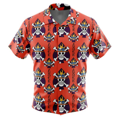 Portgas D. Ace Jolly Roger One Piece Men's Short Sleeve Button Up Hawaiian Shirt