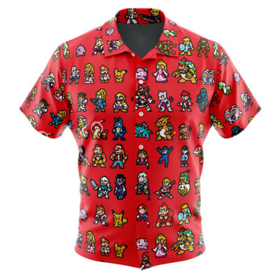 Pixel Smash Super Smash Bros Men's Short Sleeve Button Up Hawaiian Shirt