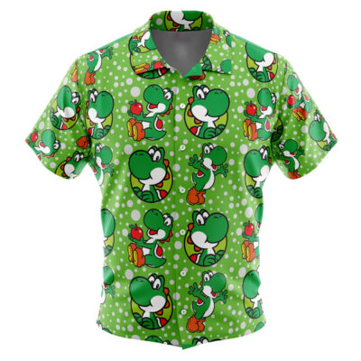 Yoshi Super Mario Bros Men's Short Sleeve Button Up Hawaiian Shirt