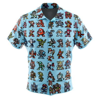 Badguys Mega Man Men's Short Sleeve Button Up Hawaiian Shirt