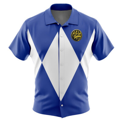 Blue Ranger Mighty Morphin Power Rangers Men's Short Sleeve Button Up Hawaiian Shirt