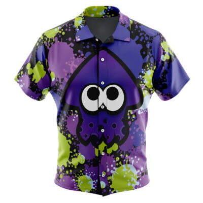Purple Squid Aloha Splatoon Men's Short Sleeve Button Up Hawaiian Shirt