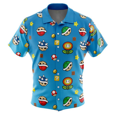 Super Mario Items Pattern Men's Short Sleeve Button Up Hawaiian Shirt