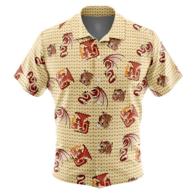 Rathlos Monster Hunter Pattern Men's Short Sleeve Button Up Hawaiian Shirt