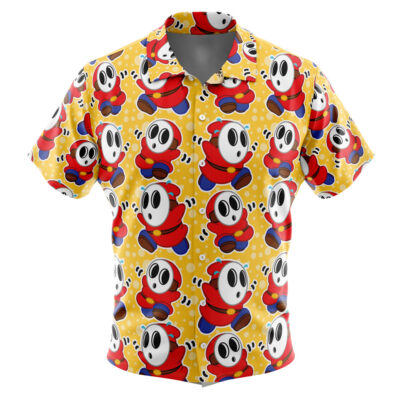Shy Guy Super Mario Bros Men's Short Sleeve Button Up Hawaiian Shirt
