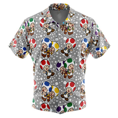 Toad Super Mario Bros Men's Short Sleeve Button Up Hawaiian Shirt