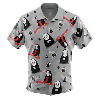 No Name Spirited Away Studio Ghibli Pattern Men's Short Sleeve Button Up Hawaiian Shirt
