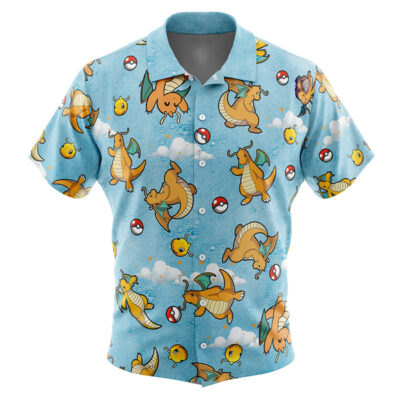 Dragonite Pattern Pokemon Men's Short Sleeve Button Up Hawaiian Shirt